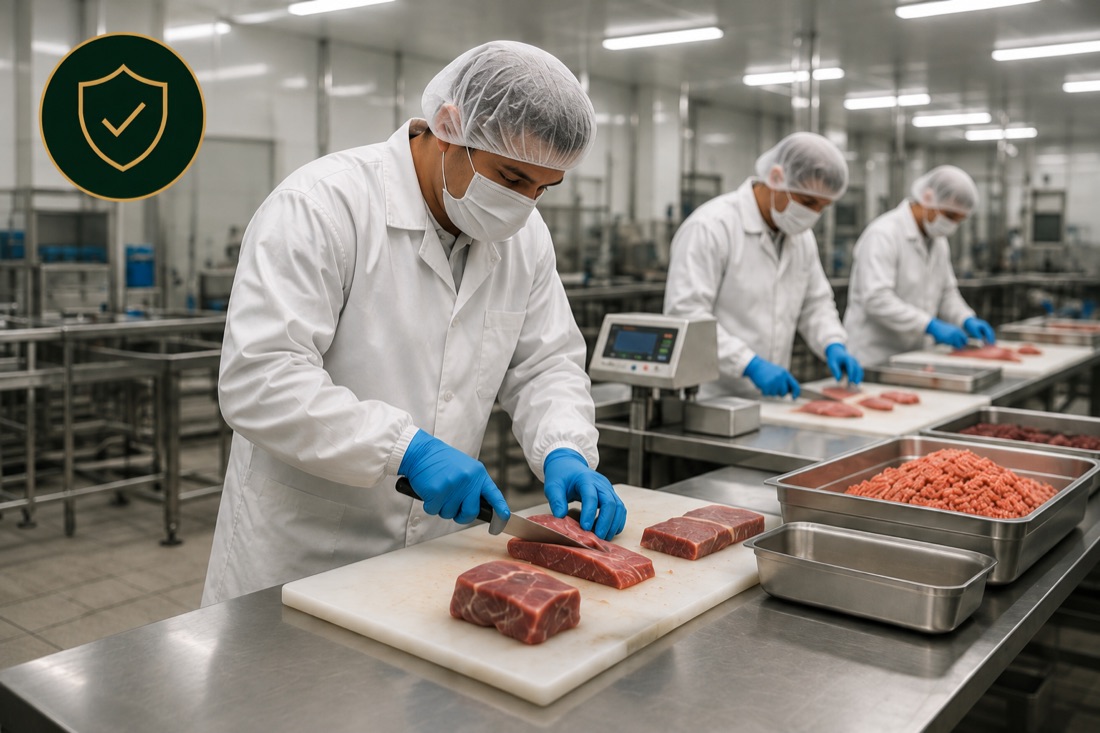 Fresh meat being prepared and portioned